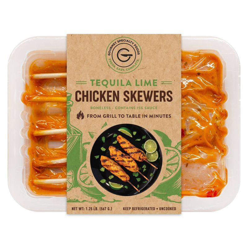 slide 1 of 6, Gourmet Specialty Foods Tequila Lime Chicken Breast Skewers - 1.25lbs, 1.25 lb