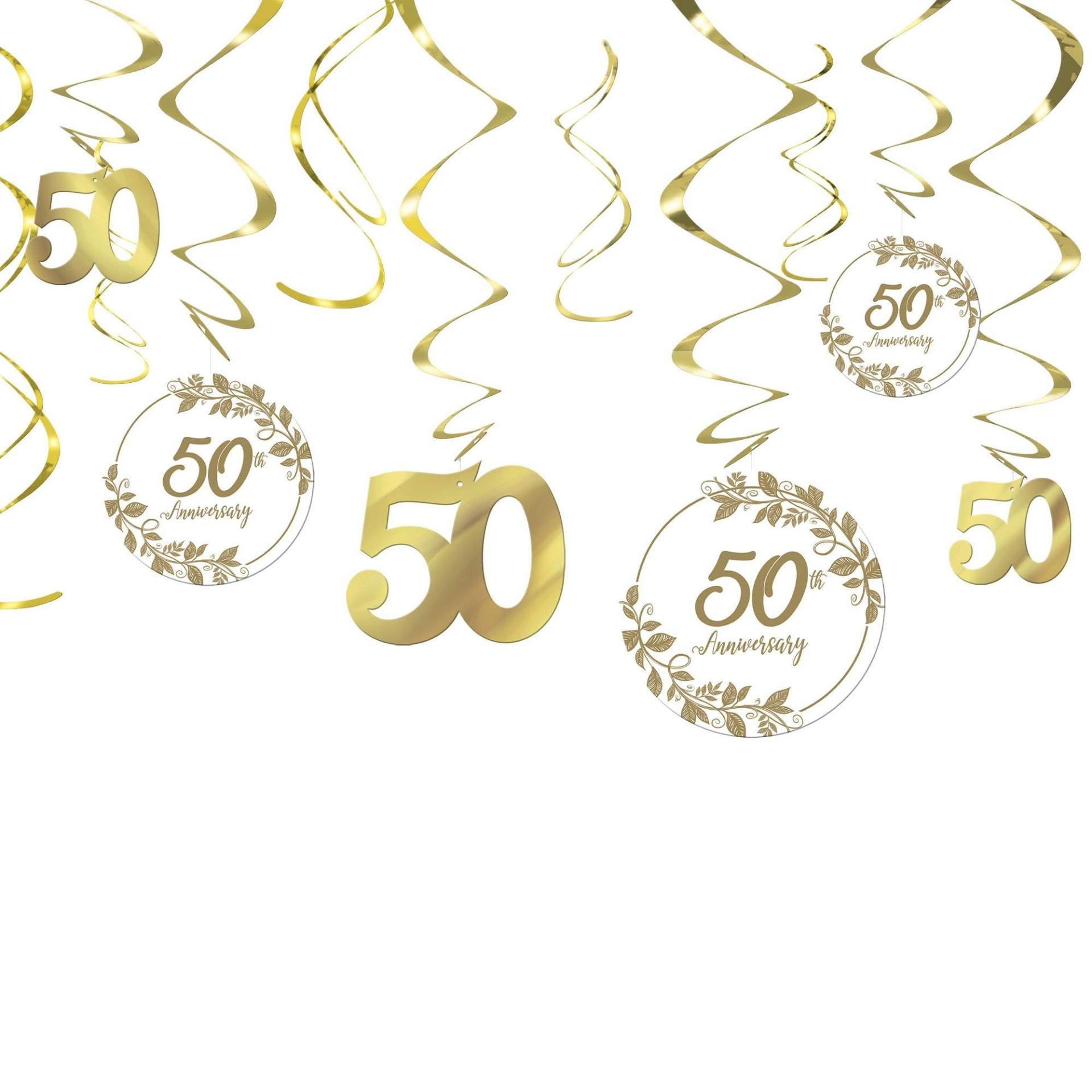 slide 1 of 1, Party City Gold 50th Anniversary Swirl Decorations, 12 ct