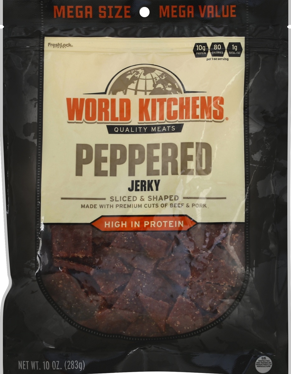 slide 2 of 3, World Kitchens 10Oz World Kitchen Beef & Pork Peppered Jerky 1/1Ct, 