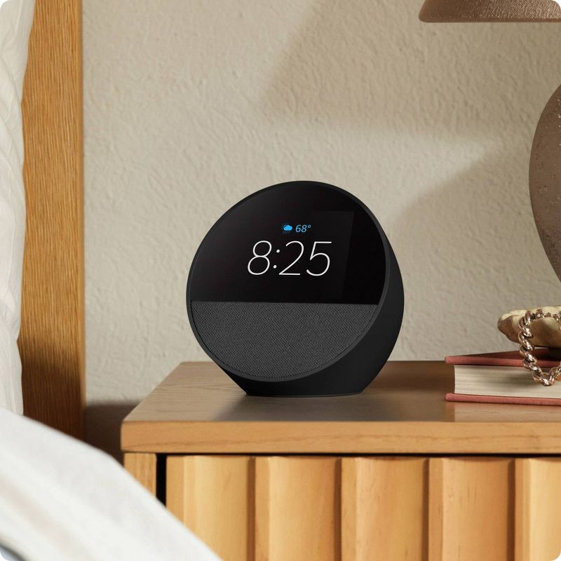 slide 2 of 8, Amazon Echo Spot, Smart Alarm Clock with Vibrant Sound and Alexa (2024 Release) - Black, 1 ct