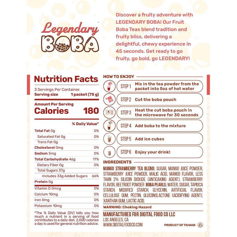 slide 2 of 5, Legendary Boba Mango Strawberry Instant Boba Fruit Tea Kit - Caffeine Free - 8oz/3ct, 3 ct; 8 oz