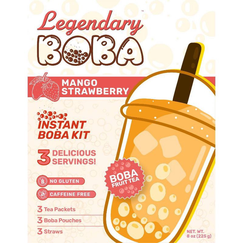 slide 3 of 5, Legendary Boba Mango Strawberry Instant Boba Fruit Tea Kit - Caffeine Free - 8oz/3ct, 3 ct; 8 oz