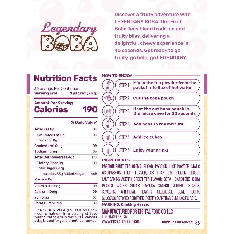 slide 2 of 5, Legendary Boba Passion Fruit Instant Boba Fruit Tea Kit - Caffeine Free - 8oz/3ct, 3 ct; 8 oz