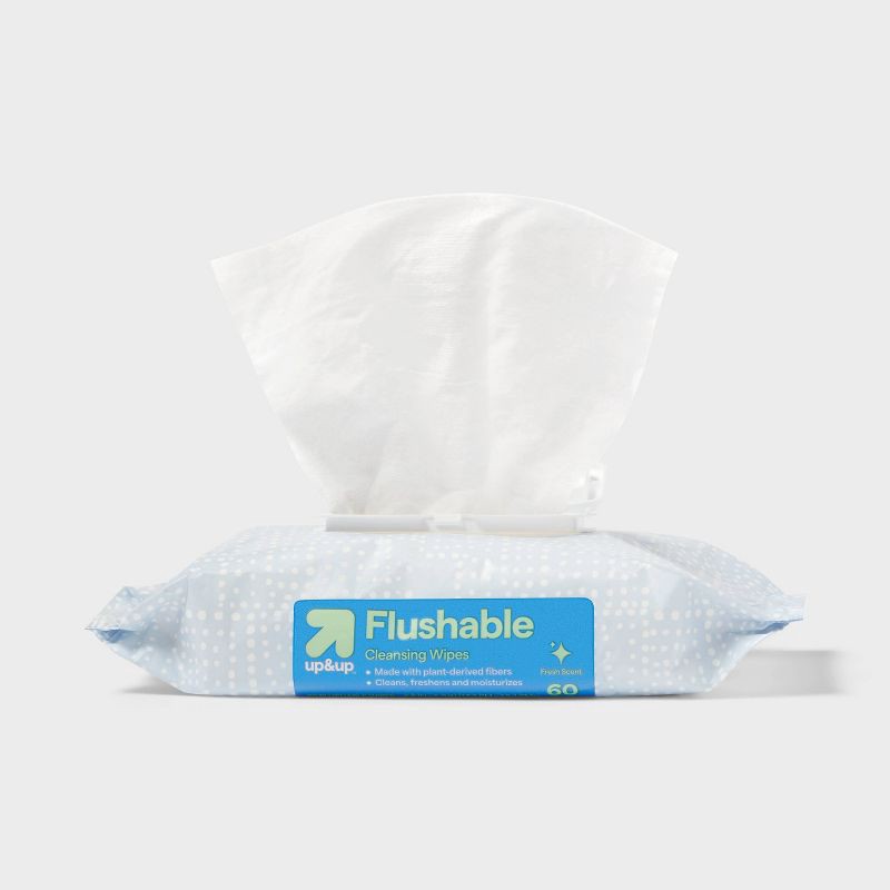 slide 3 of 4, Flushable Cleansing Wipes - Fresh Scent - 4pk/60ct - up&up™, 4 ct, 60 ct