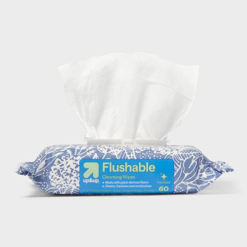 slide 3 of 3, Flushable Cleansing Wipes - Fresh Scent - 8pk/60ct - up&up™, 8 ct, 60 ct
