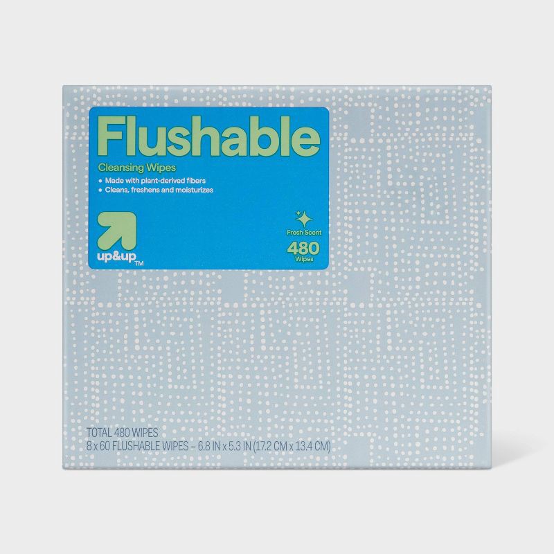 slide 1 of 3, Flushable Cleansing Wipes - Fresh Scent - 8pk/60ct - up&up™, 8 ct, 60 ct