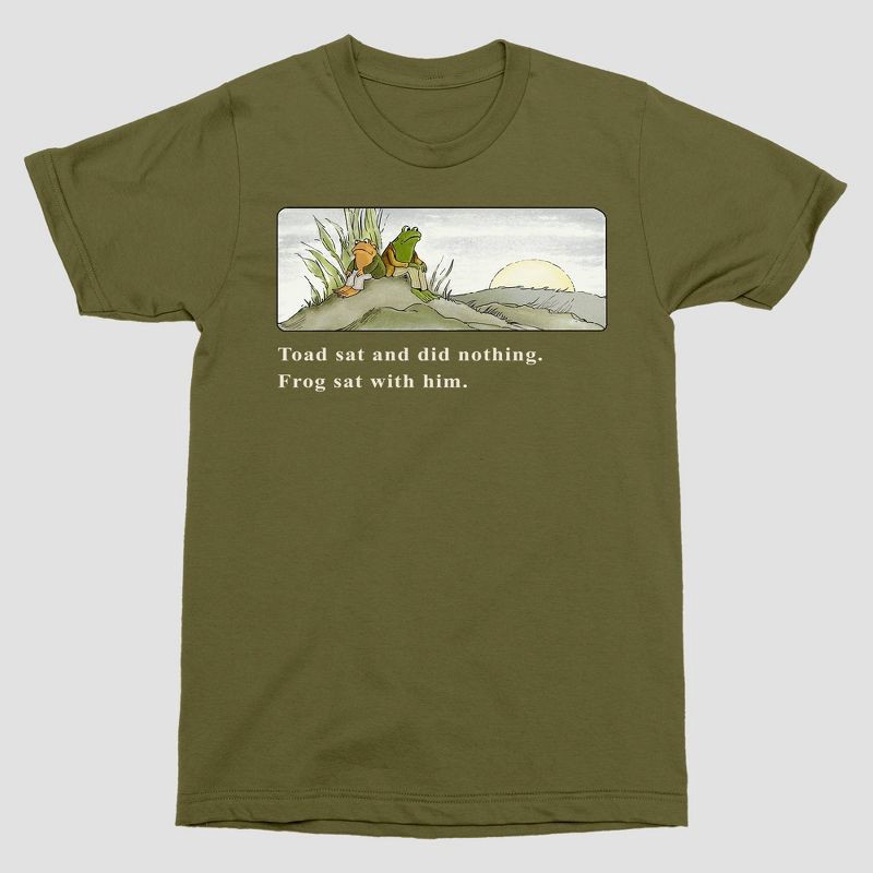 slide 1 of 5, Men's Frog and Toad Short Sleeve Graphic T-Shirt - Moss Green L: Cotton Polyester Blend, Crew Neck, Logo Design, 1 ct