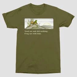 Men's Frog and Toad Short Sleeve Graphic T-Shirt - Moss Green L: Cotton Polyester Blend, Crew Neck, Logo Design