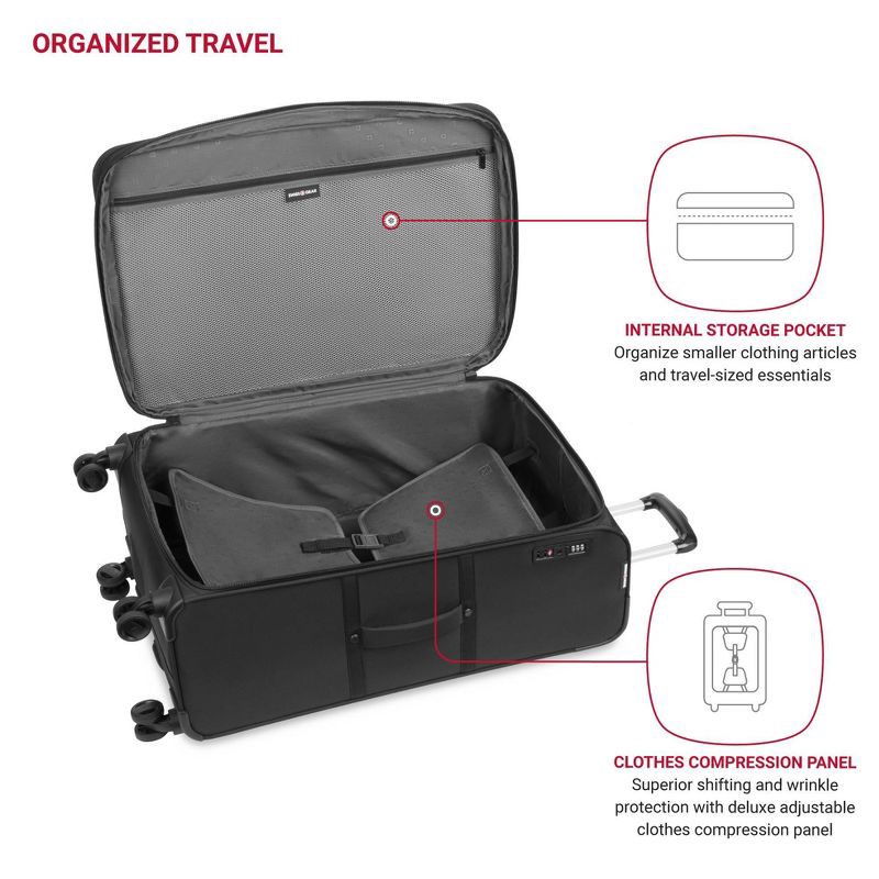 slide 5 of 14, SWISSGEAR Zurich Softside Large Checked Suitcase - Black: Tear-Resistant, Expandable, 1 ct