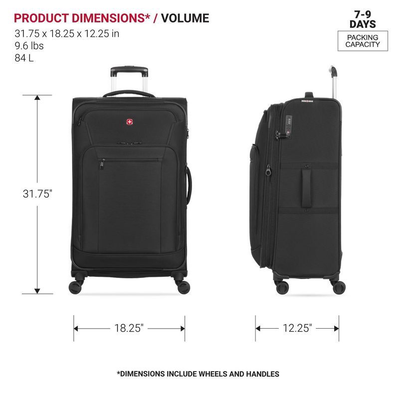 slide 8 of 14, SWISSGEAR Zurich Softside Large Checked Suitcase - Black: Tear-Resistant, Expandable, 1 ct