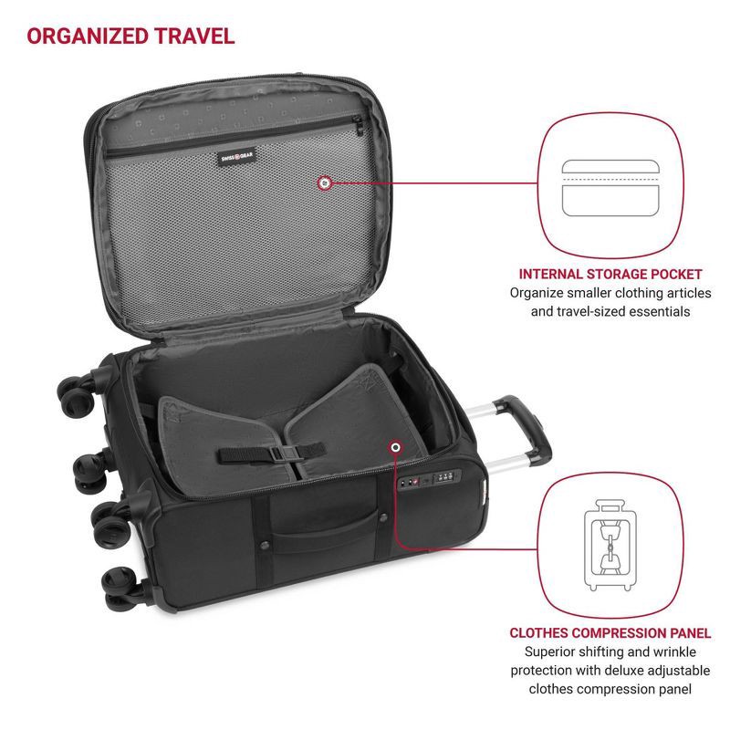 slide 4 of 14, SWISSGEAR Zurich Softside Carry On Suitcase - Black: Telescoping Handle, 8 Wheels, 1 ct