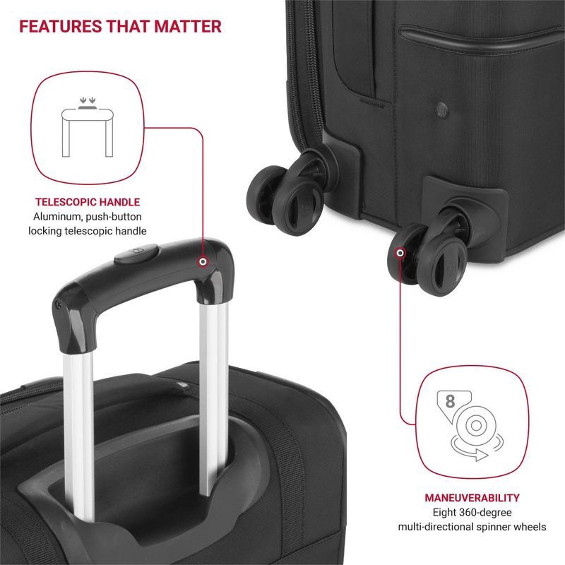 slide 6 of 14, SWISSGEAR Zurich Softside Carry On Suitcase - Black: Telescoping Handle, 8 Wheels, 1 ct