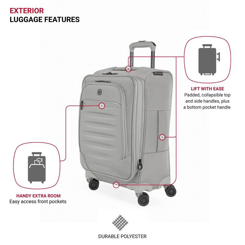 slide 3 of 12, SWISSGEAR Checklite Softside Carry On Suitcase - Gray: 8 Wheels, Expandable, Tear-Resistant, 1 ct
