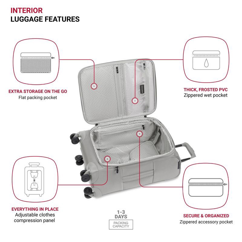 slide 4 of 12, SWISSGEAR Checklite Softside Carry On Suitcase - Gray: 8 Wheels, Expandable, Tear-Resistant, 1 ct