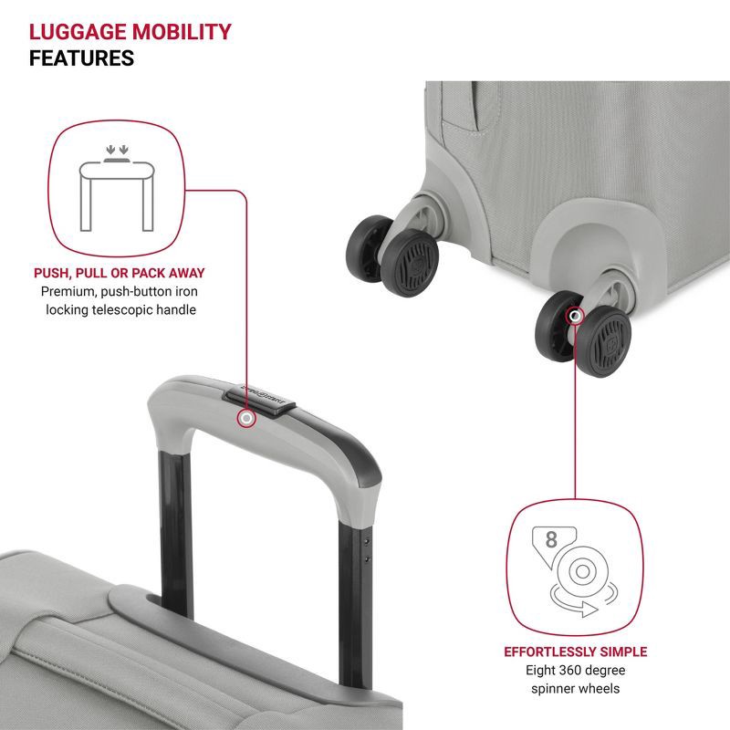 slide 6 of 12, SWISSGEAR Checklite Softside Carry On Suitcase - Gray: 8 Wheels, Expandable, Tear-Resistant, 1 ct