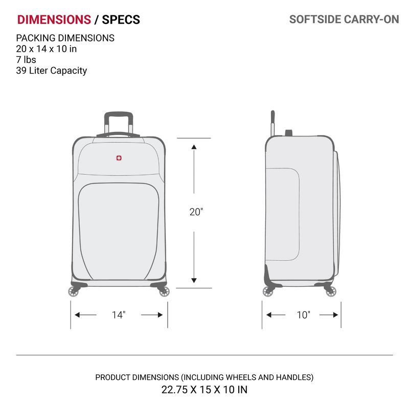 slide 7 of 12, SWISSGEAR Checklite Softside Carry On Suitcase - Gray: 8 Wheels, Expandable, Tear-Resistant, 1 ct