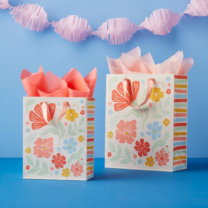 slide 2 of 3, Small Floral Gift Bag Cream - Spritz™, 1 ct