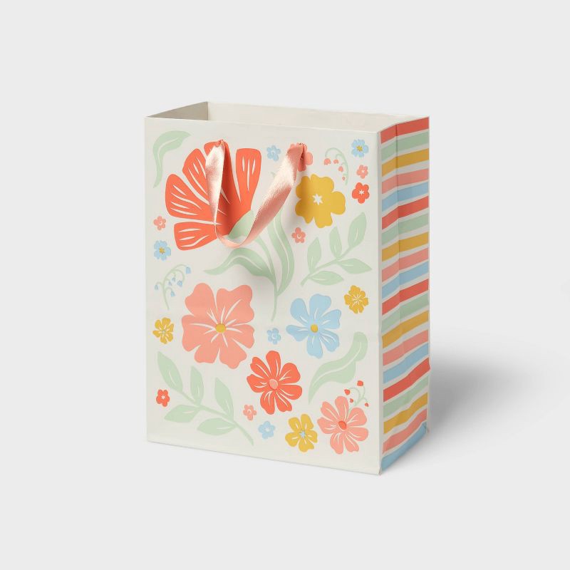 slide 1 of 3, Small Floral Gift Bag Cream - Spritz™, 1 ct