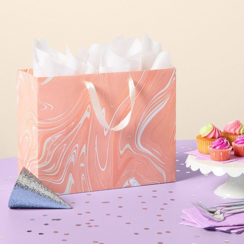 slide 2 of 3, Large Marble Pattern Gift Bag with Tissue Pink/White - Spritz™, 1 ct