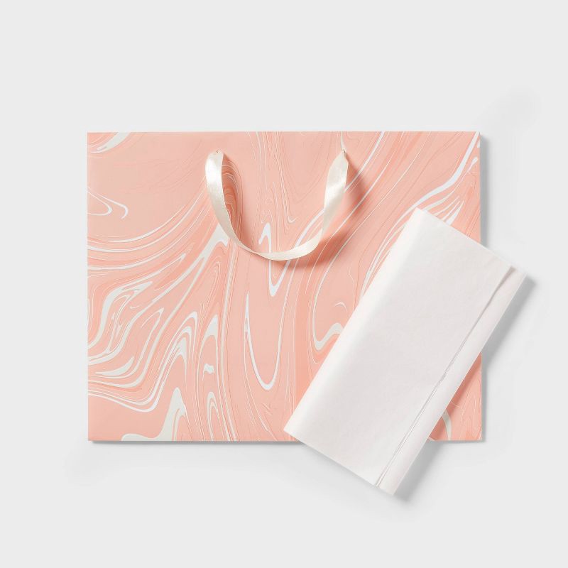 slide 3 of 3, Large Marble Pattern Gift Bag with Tissue Pink/White - Spritz™, 1 ct