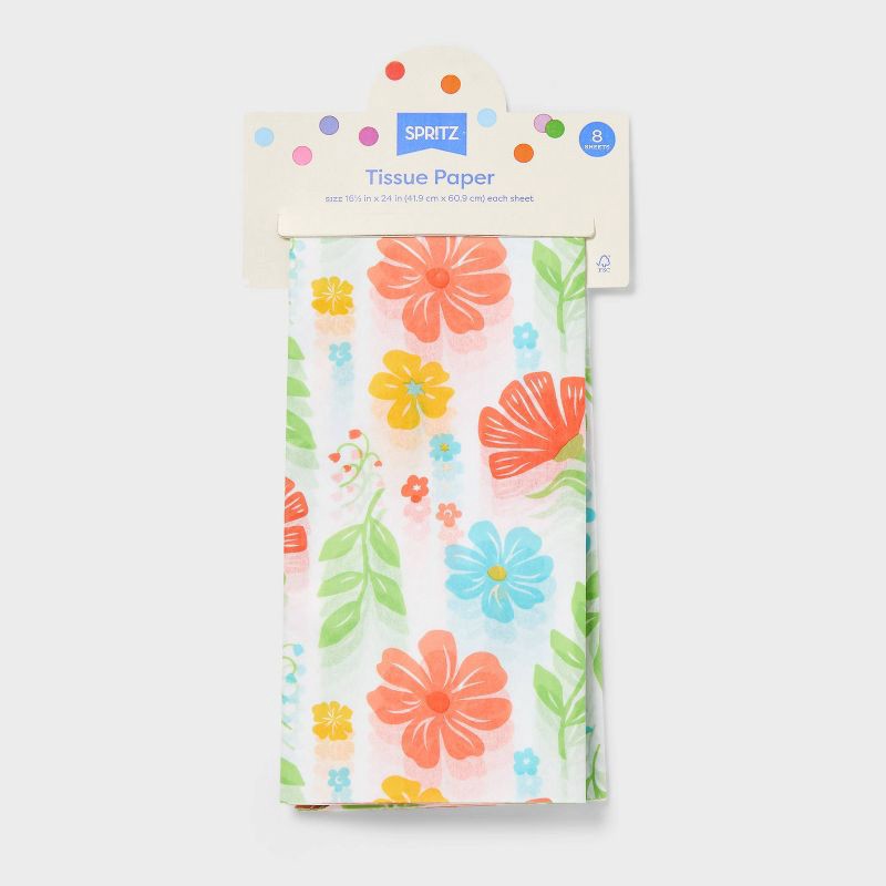 slide 3 of 3, 8ct Floral Tissue Paper Colorful - Spritz™, 8 ct