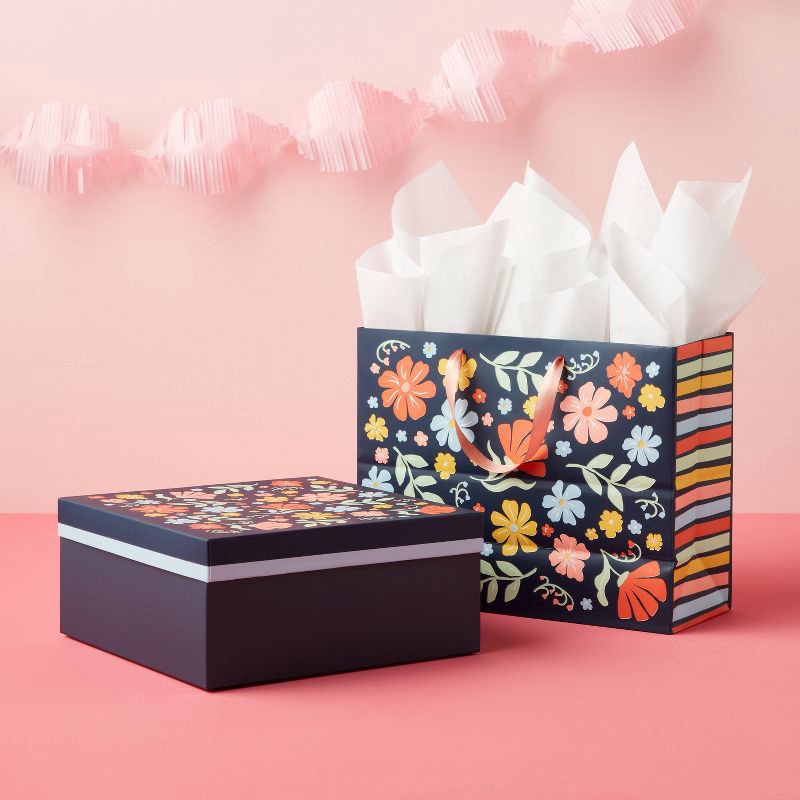 slide 2 of 3, Large Floral Gift Bag Blue - Spritz™, 1 ct