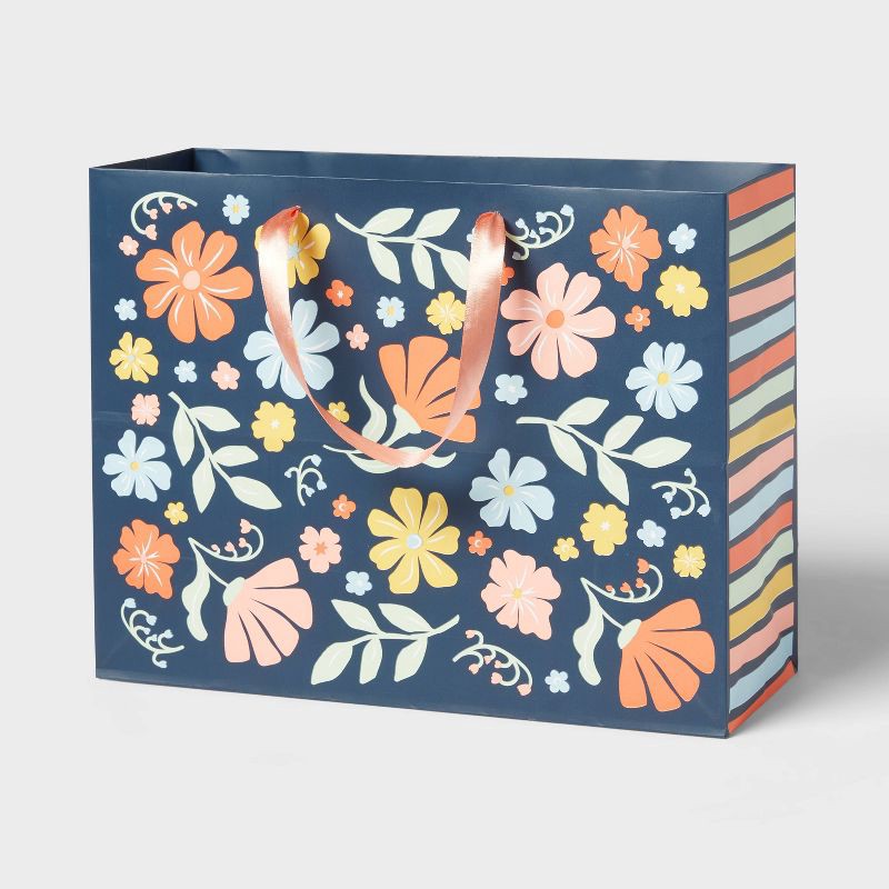 slide 1 of 3, Large Floral Gift Bag Blue - Spritz™, 1 ct