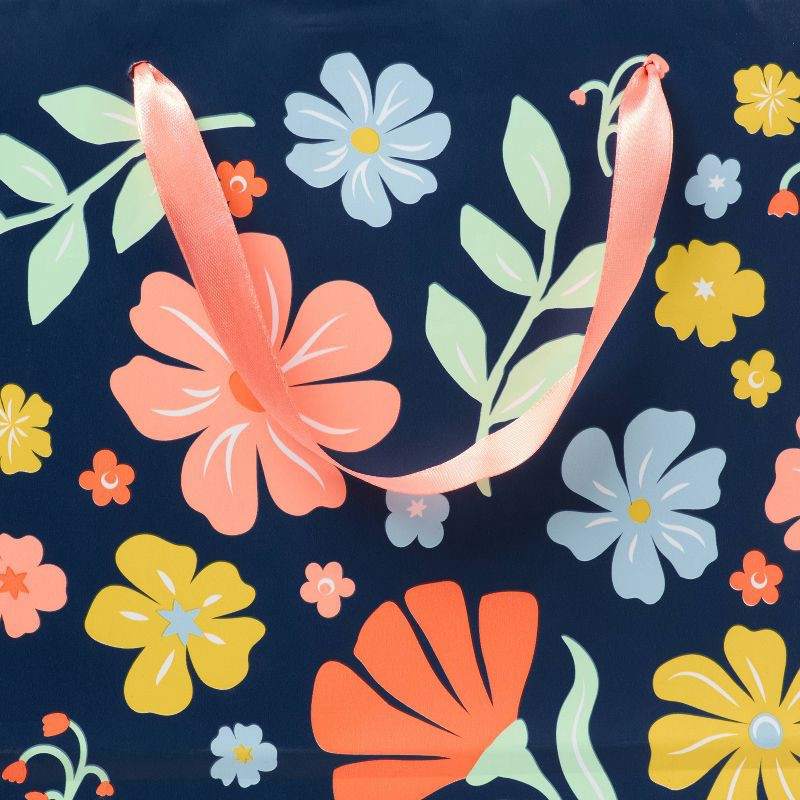 slide 3 of 3, Square Gift Bag Floral on Blue - Spritz™, 1 ct