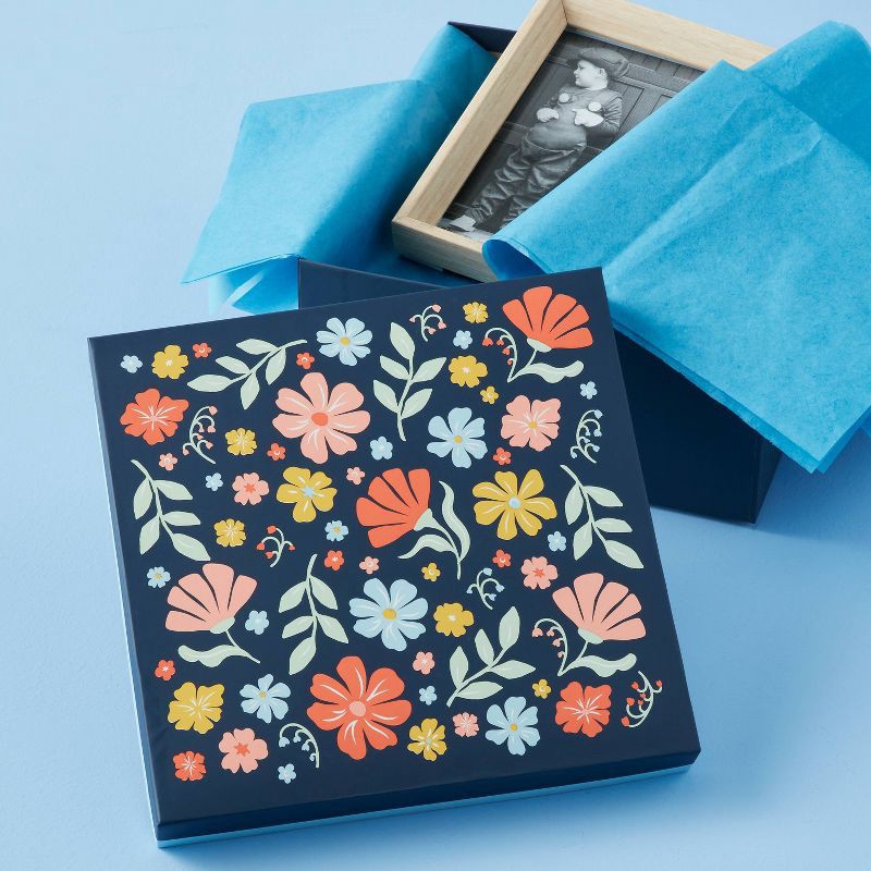 slide 2 of 3, Square Gift Box Floral on Navy - Spritz™, 1 ct