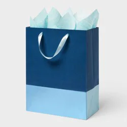 Large Color Block Gift Bag with Tissue Blue/Navy - Spritz™
