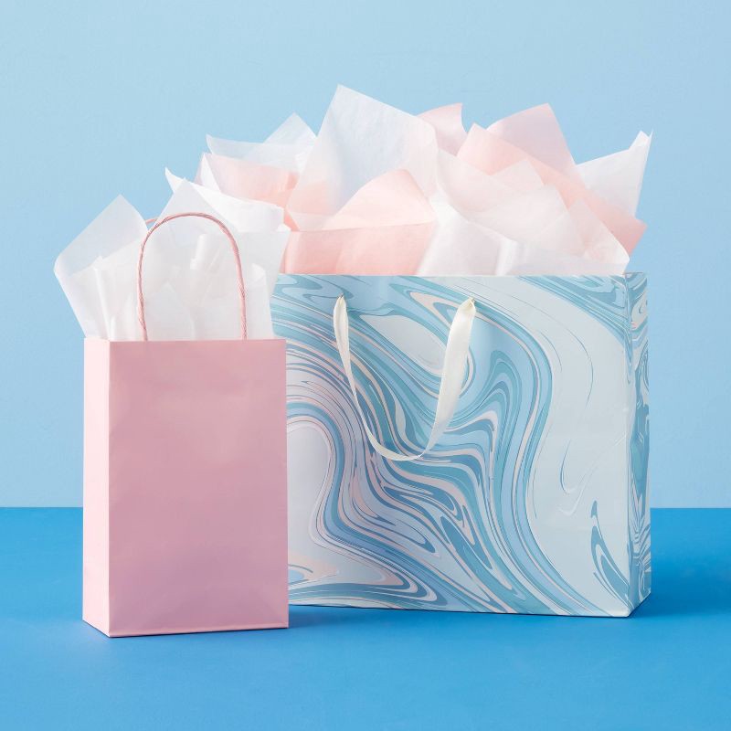 slide 2 of 3, Large Marble Pattern Gift Bag Blue/White - Spritz™, 1 ct