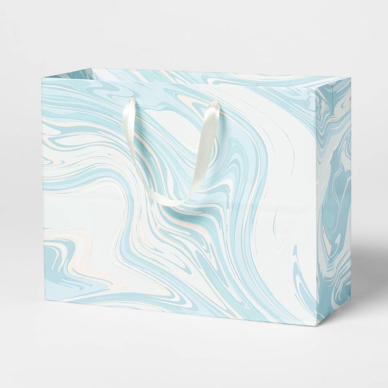 slide 1 of 3, Large Marble Pattern Gift Bag Blue/White - Spritz™, 1 ct