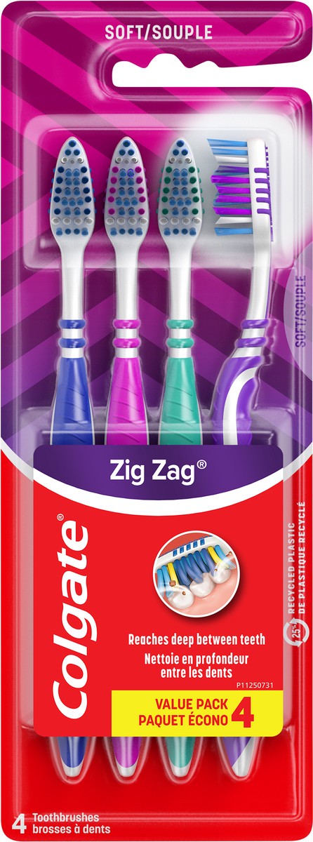 slide 7 of 7, Colgate ZigZag Deep Clean Manual Toothbrush With Tongue and Cheek Cleaner, Soft, 4 Pack, 4 ct