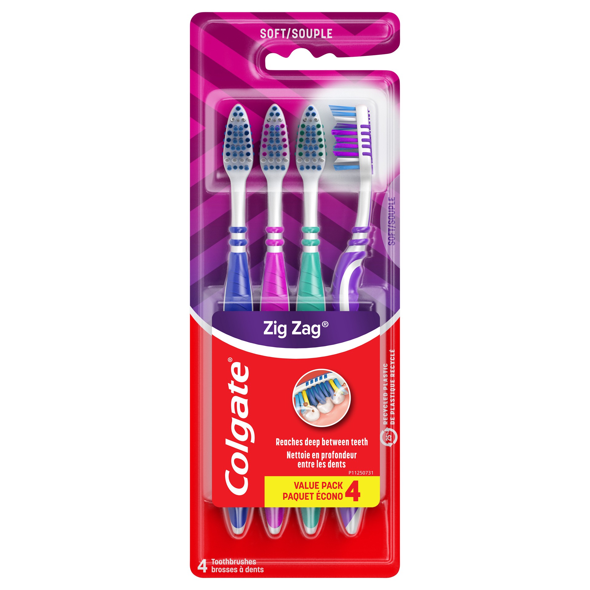 slide 1 of 7, Colgate ZigZag Deep Clean Manual Toothbrush With Tongue and Cheek Cleaner, Soft, 4 Pack, 4 ct