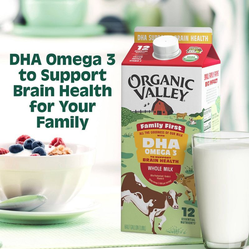 slide 3 of 9, Organic Valley Family First Whole Milk with DHA Omega 3 - 0.5gal, 3 x 0.5 gal