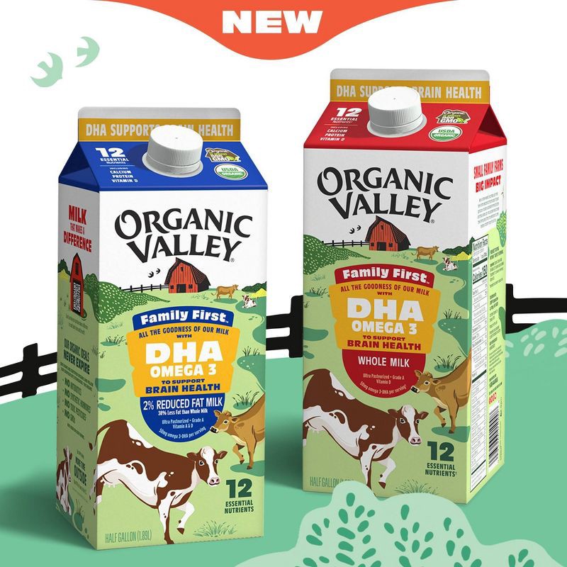 slide 7 of 9, Organic Valley Family First Whole Milk with DHA Omega 3 - 0.5gal, 3 x 0.5 gal