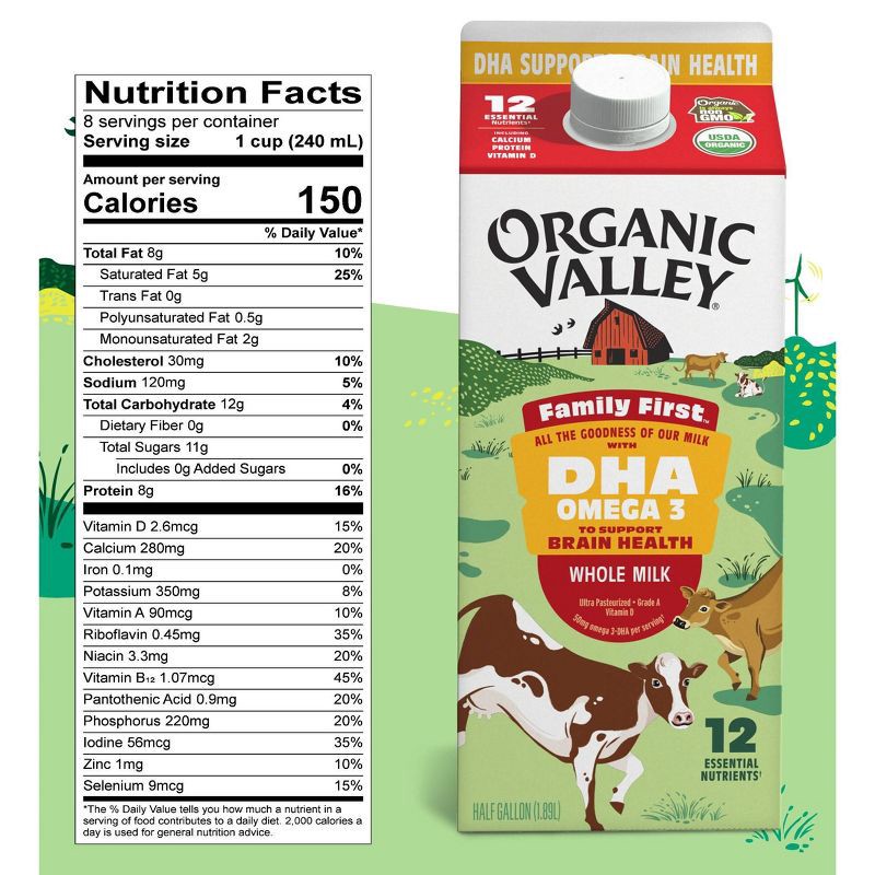 slide 8 of 9, Organic Valley Family First Whole Milk with DHA Omega 3 - 0.5gal, 3 x 0.5 gal