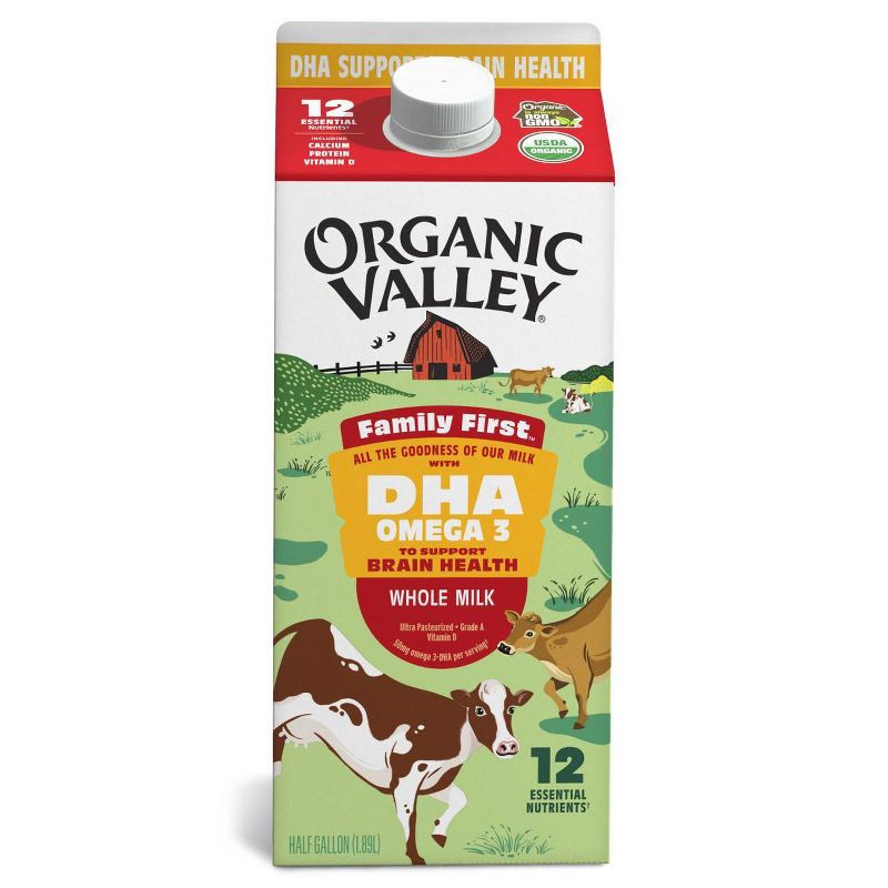 slide 1 of 9, Organic Valley Family First Whole Milk with DHA Omega 3 - 0.5gal, 3 x 0.5 gal