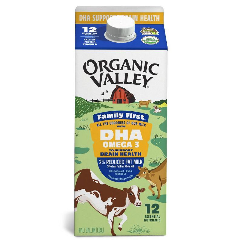 slide 1 of 9, Organic Valley Family First 2% Milk with DHA Omega 3 - 0.5gal, 3 x 0.5 gal