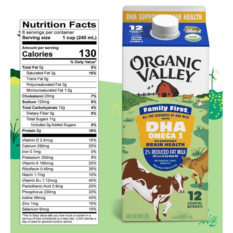 slide 8 of 9, Organic Valley Family First 2% Milk with DHA Omega 3 - 0.5gal, 3 x 0.5 gal