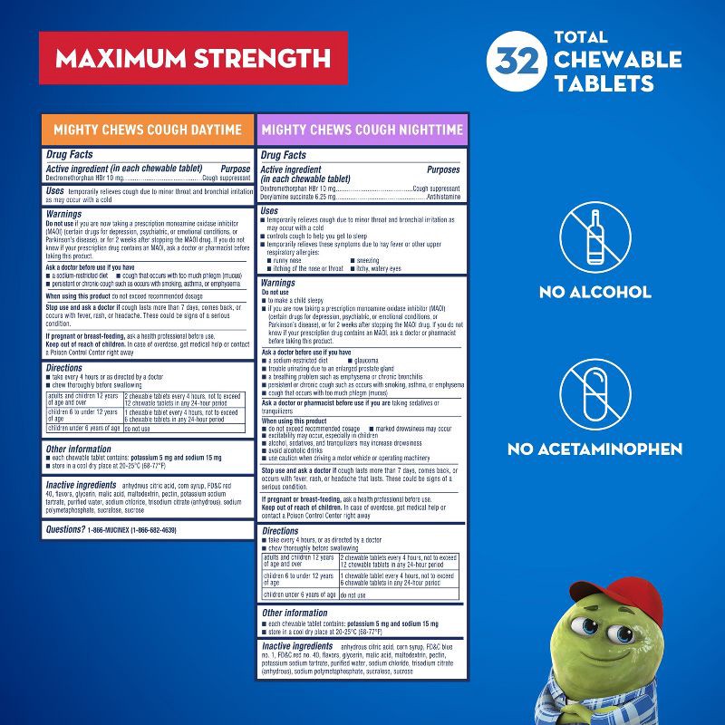 slide 7 of 11, Mucinex Children's Cough Mighty Chews - Day/Night Combo - 32ct, 32 ct