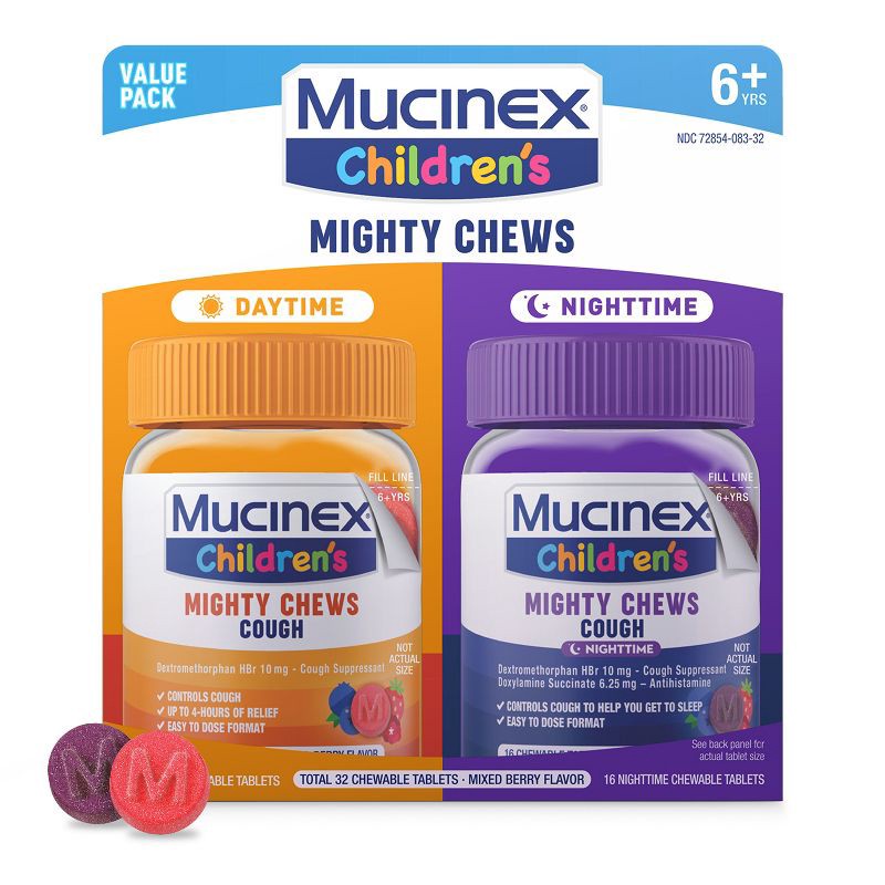 slide 1 of 11, Mucinex Children's Cough Mighty Chews - Day/Night Combo - 32ct, 32 ct