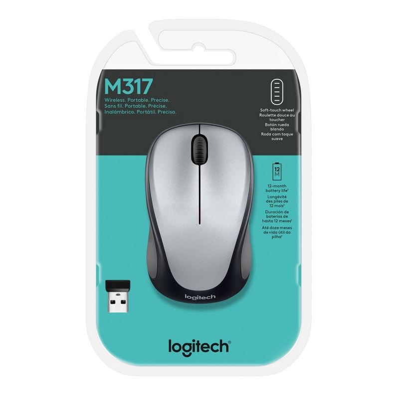 slide 2 of 2, Logitech M317 Mouse - Silver: Wireless USB-A, Near Field Communication, Soft-Touch Grips, 1 ct