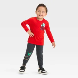 Toddler Boys' Dino Santa Long Sleeve Graphic T-Shirt and Jogger Pants Set - Cat & Jack™ Red 18M