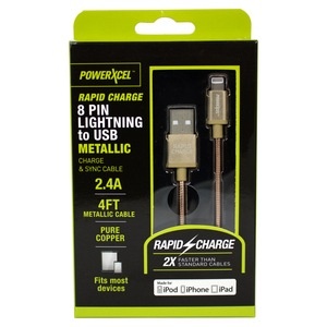 slide 1 of 1, PowerXcel 4ft Lightning 2.4a Cable, Gold, 4 ft