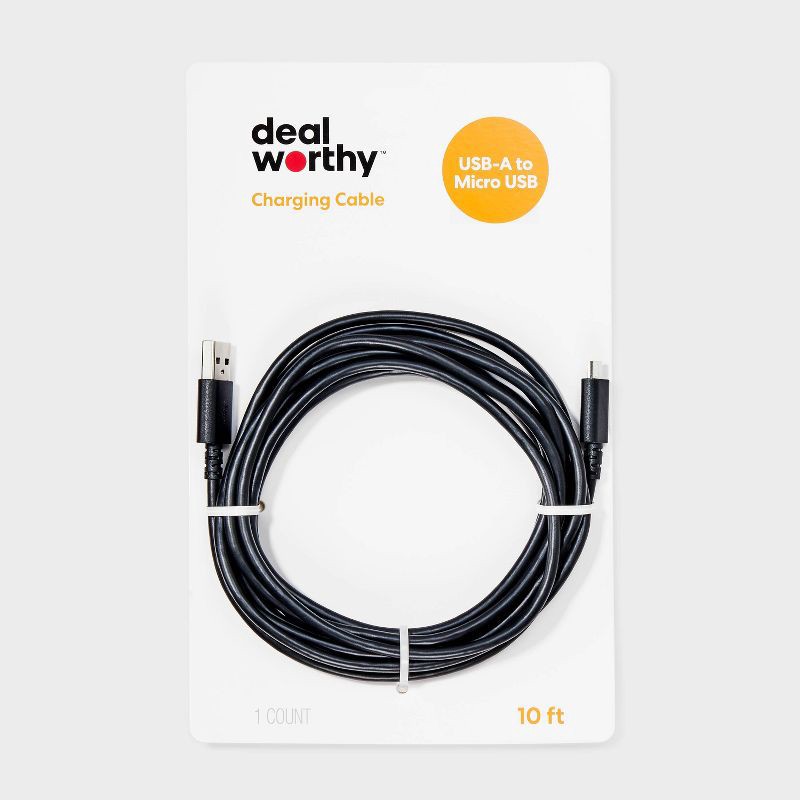 slide 1 of 3, 10' USB-A to Micro-USB Cable - dealworthy™ Black, 1 ct