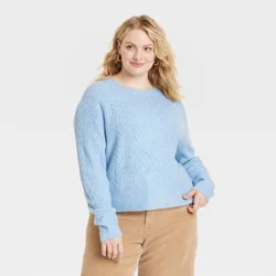 Women's Crewneck Cashmere-Like Cable Pullover Sweater - Universal Thread™ Blue XXL