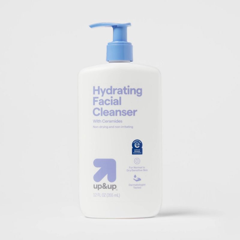 slide 1 of 3, Hydrating Facial Cleanser with Ceramides - Normal to Dry Skin/Sensitive - 12fl oz - up&up™, 12 fl oz