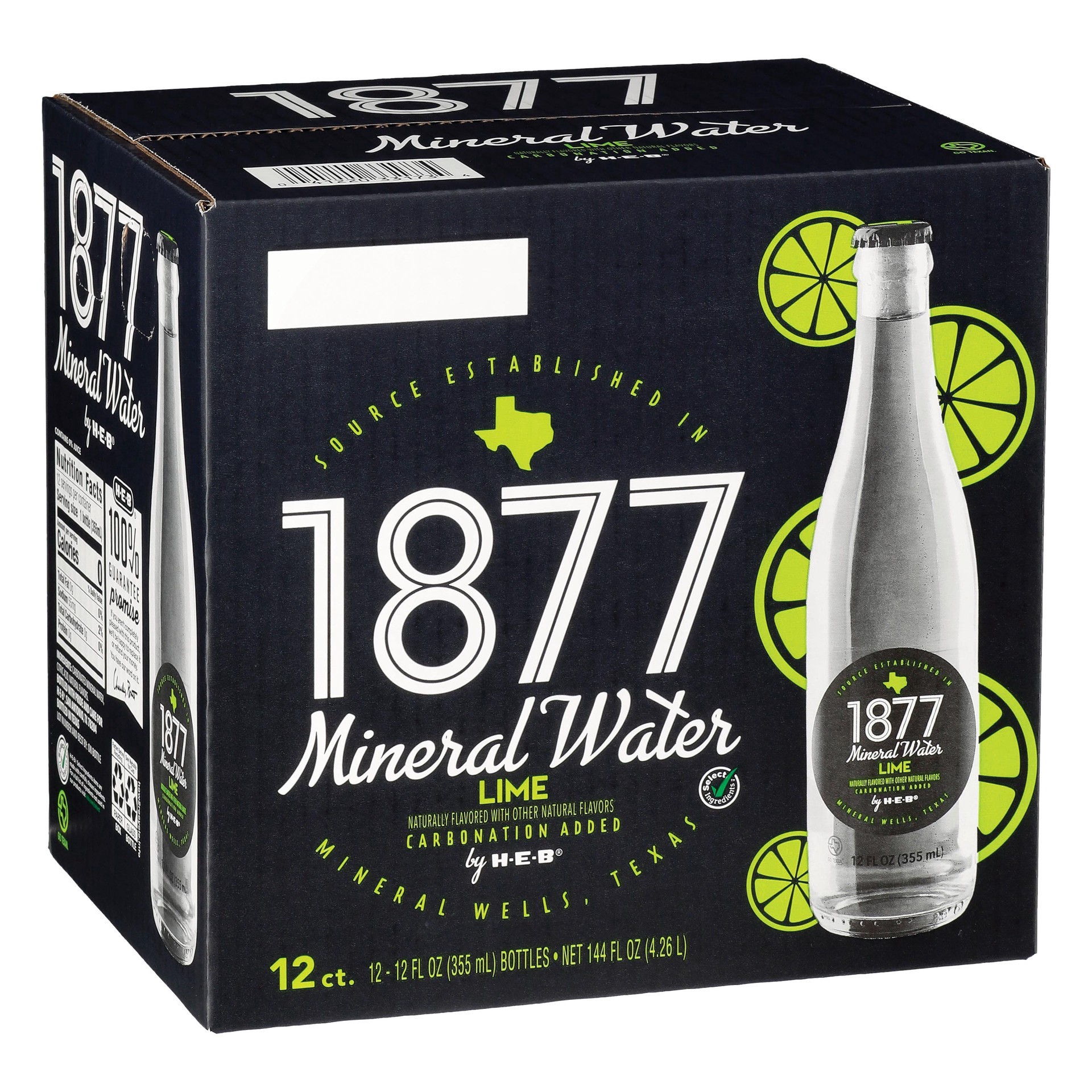 slide 1 of 1, H-E-B 1877 Lime Mineral Water - 12 ct; 12 oz, 12 ct; 12 oz