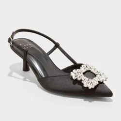 Women's Annette Satin Slingback Heels with Memory Foam Insole - A New Day™ Black 7.5